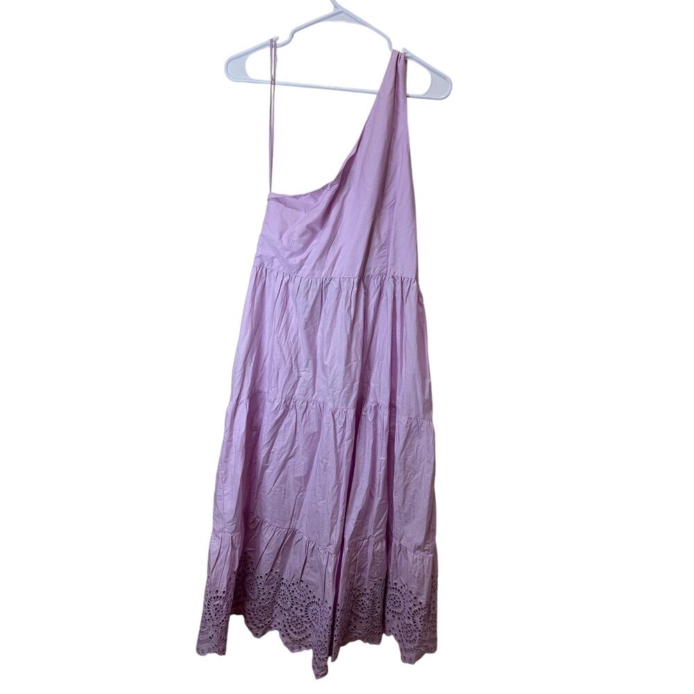 Gap Sz 14 NWT One Shoulder Midi Dress Eyelet Trim Lavender Tiered Flowy Cotton - Picture 5 of 7